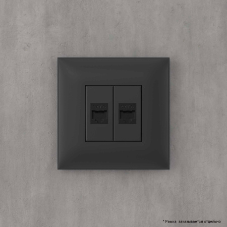 Компьютерная розетка RJ-45 без шторки в стену, кат.6 двойная, "Avanti", "Черный матовый" DKC Компьютерная розетка RJ-45 без шторки в стену, кат.6 двойная, "Avanti", "Черный матовый" DKC