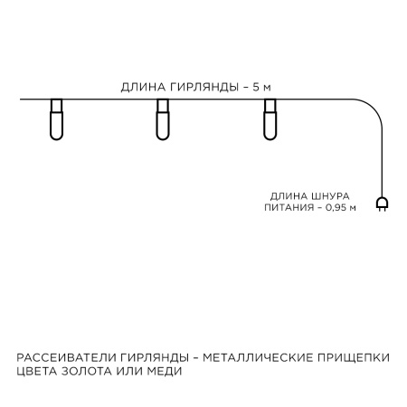 15-60 Гирлянда светодиодная "Прищепка", 220V, 4 м, 20 ламп, золото/медь, IP20, провод в прозрачной изоляции Apeyron