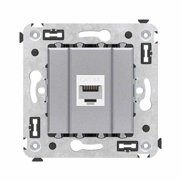 Компьютерная розетка RJ-45 без шторки в стену, кат.6А одинарная, "Avanti", "Закаленная сталь" DKC Компьютерная розетка RJ-45 без шторки в стену, кат.6А одинарная, "Avanti", "Закаленная сталь" DKC