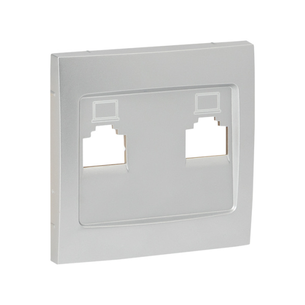 Валенсия Лицевая панель розетки RJ-45 2-местная сталь EKF