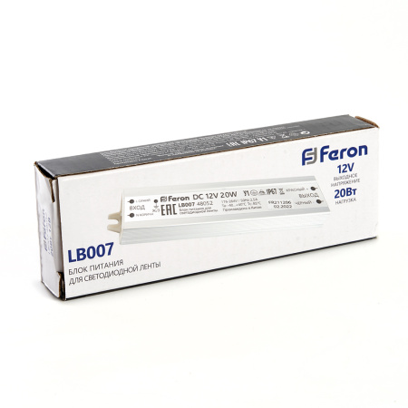 Блок питания для светодиодной ленты 20W 12V IP67 (драйвер), LB007 Feron
