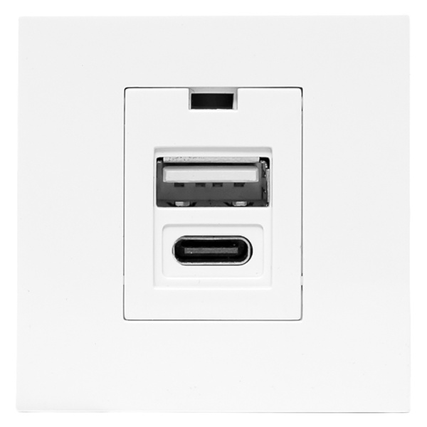 Розетка USB A+C, 2,1А, 2 гнезда, без индикатора, белая EKF Розетка USB A+C, 2,1А, 2 гнезда, без индикатора, белая EKF