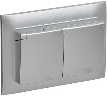 SKANDY Розетка 2-местная и крышкой 16А в сборе IP44 SK-R12S серебряный IEK