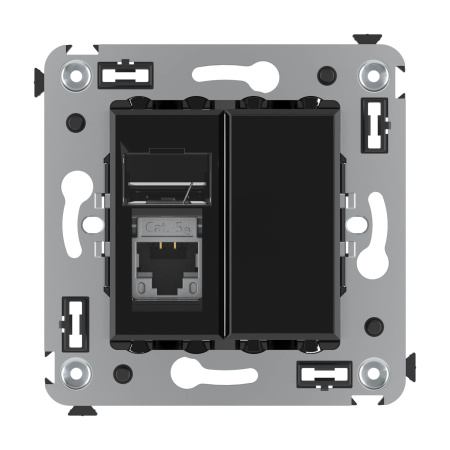 Компьютерная розетка RJ-45 в стену, кат.5e одинарная экранированная, "Avanti","Черный квадрат" DKC