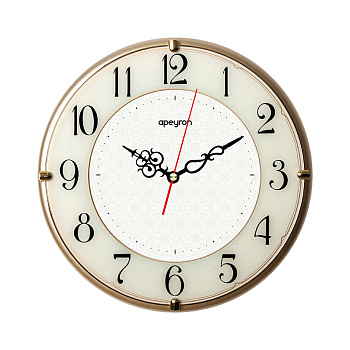 PL103 Часы настенные, круг, арабский циферблат, цвет бежевый, пластик, стекло, Ø32,5см, бесшумный механизм с плавным ходом, источник питани... APEYRON