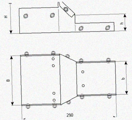 Лоток переходной замковый ЛПЗ 500х85-400х60 УХЛ1 горячее цинкование, S1,5