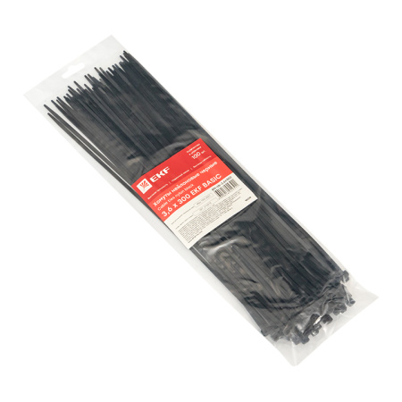 Хомут нейлоновый черный (3,6х300) (100шт) Basic EKF