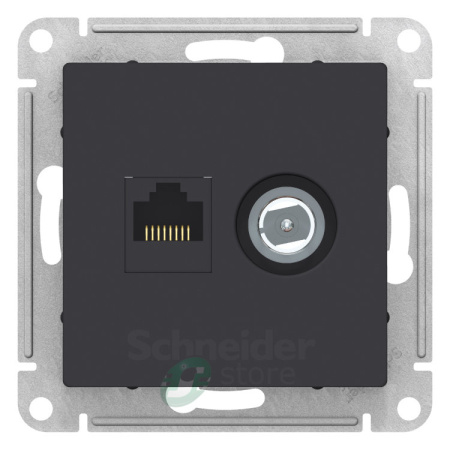 ATLASDESIGN Механизм розетки без лицевой панели СУ TV + RJ45 кат.5E . карбон IP20 (кр.5шт) Schneider Electric