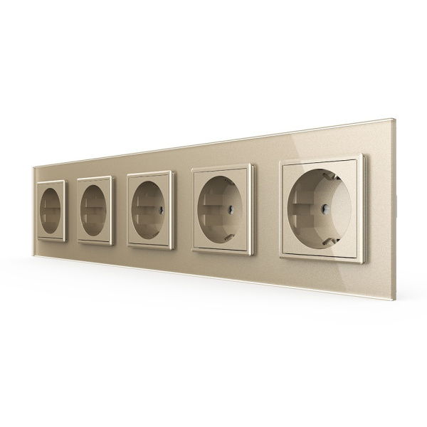 Розетка электрическая 16А 5 постов, цвет шампань Livolo Розетка электрическая 16А 5 постов, цвет шампань Livolo
