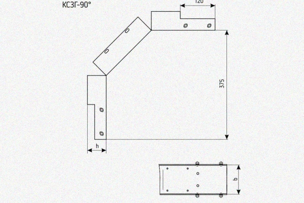 Лоток замковый глухой КСЗГ 100х100-90 УХЛ1 для поворота трассы вниз на 90, оцинкованный лист S1,0 Лоток замковый глухой КСЗГ 100х100-90 УХЛ1 для поворота трассы вниз на 90, оцинкованный лист S1,0