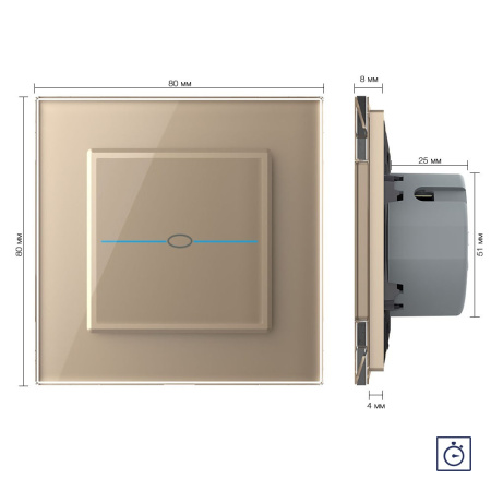 Сенсорный выключатель с таймером Quadro 1 клавиша 1 модуль Золотой Livolo