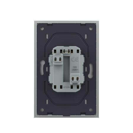 Розетка Livolo электрическая двойная 1 пост с заземлением, рамкой, защитными шторками 16A, цвет серый VL-C7CTF16A.TF16A-IP