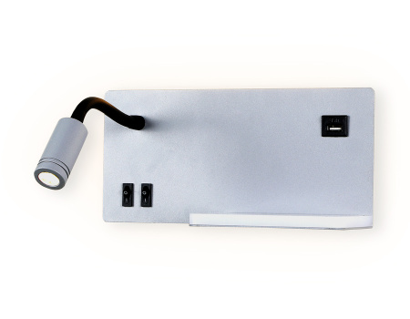 Настенный светодиодный светильник с полкой, выключателем и USB портом FW292 GR/BK серый/черный LED 4200K 5W+3W 260*150*110 Ambrella Light