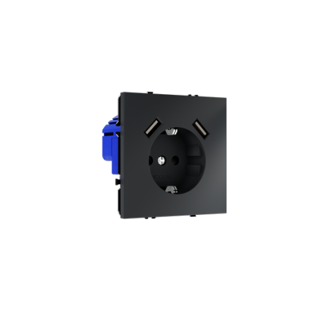 Розетка встраиваемая Voltum S70 с заземлением и защитными шторками, 16А, с USB, A+A, (графит)