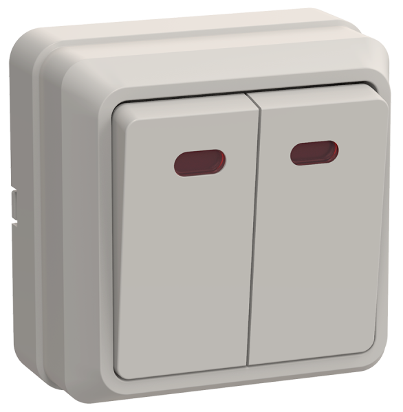 Выключатель 2-клавишный ОУ с индикацией ВС20-2-1-ОКм 10А ОКТАВА кремовый IEK