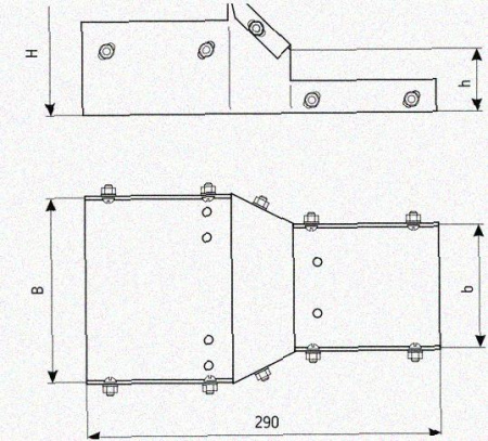 Лоток переходной замковый ЛПЗ 300х65-100х50 УТ1,5, горячее цинкование, S1,5