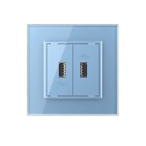 Розетка USB с блоком 5В 2.1А двойная Синяя Livolo фото 2