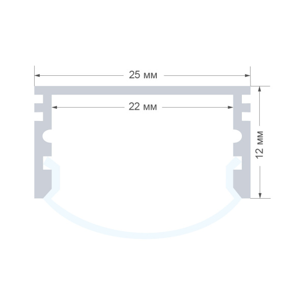 08-14 Профиль алюминиевый для светодиодной ленты, анод., П-образный , накладной, серебро, 25х12мм, 2м, шир. ленты до 20мм, индивидуальная упаковка (ра