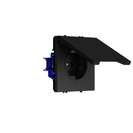 Розетка встраиваемая Voltum S70 с заземлением, защитными шторками и крышкой 16А, (черный матовый)