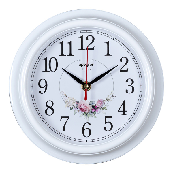 PL213007 Часы настенные, круглые, цвет корпуса белый, пластик, Ø21см, источник питания 1 батарейка АА(в комплект не входит), бесшумный, пла... APEYRON