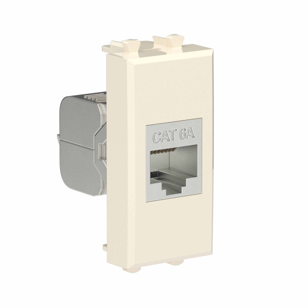 Компьютерная розетка RJ-45 без шторки модульная, кат.6А экранированная, "Avanti", "Ванильная дымка", 1 модуль DKC