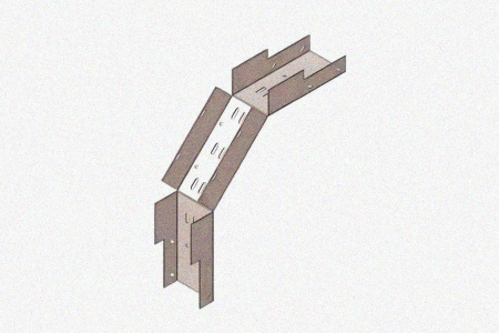Лоток замковый глухой КСЗГ 400х65-90 УТ1,5 для поворота трассы вниз на 90, оцинкованный лист, S1,0