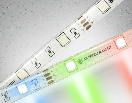 Светодиодная лента RGB GS2301 5050 30Led/ 7.2W m/ 12V IP65 RGB/ 5000*10*2.87mm/ кратность резки 100mm (4 конт.) Ambrella Light
