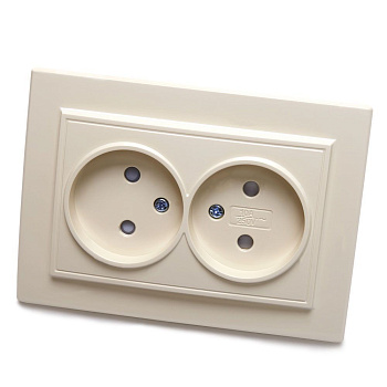 Розетка 2-местная б/з, STEKKER, PST10-9013-02, 250В, 16А с защитной шторкой, серия Эрна, слоновая кость