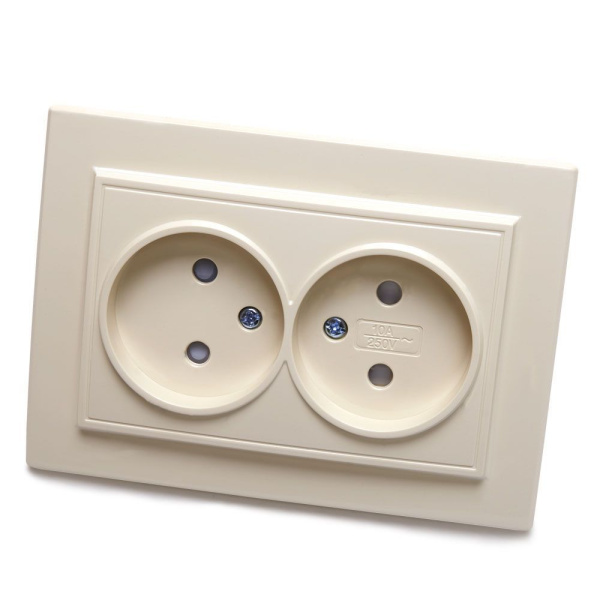 Розетка 2-местная б/з, STEKKER, PST10-9013-02, 250В, 16А с защитной шторкой, серия Эрна, слоновая кость