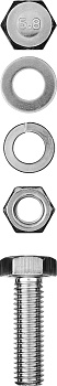 Болт (DIN933) в комплекте с гайкой (DIN934), шайбой (DIN125), шайбой пруж. (DIN127), M8 x 20 мм, 6 шт, ЗУБР