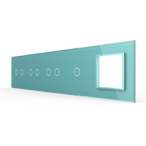 Панель для 4-х сенсорных выключателей и розетки, 7 клавиш (2+2+2+1), цвет зеленый, стекло Livolo