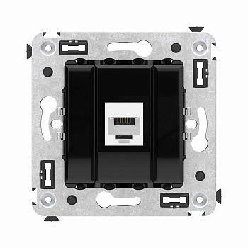 Телефонная розетка RJ-12 без шторки в стену одинарная, "Avanti", "Черный квадрат" DKC