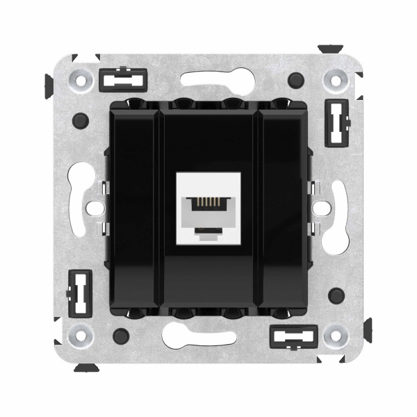 Телефонная розетка RJ-12 без шторки в стену одинарная, "Avanti", "Черный квадрат" DKC