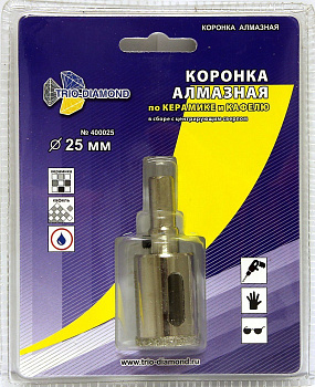 Коронка алмазная по керамике и кафелю с центрирующим сверлом 25мм 400025 Trio-Diamond