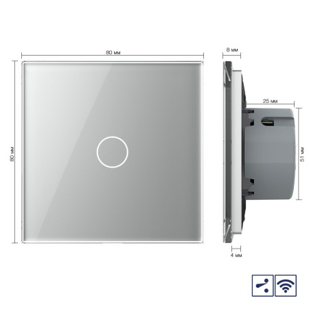 Сенсорный проходной радиоуправляемый выключатель 1 клавиша 1 пост Серый Livolo