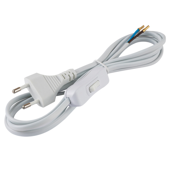 Провод с евроштекером белый 2м, 2х0,5мм, 2,5А duwi