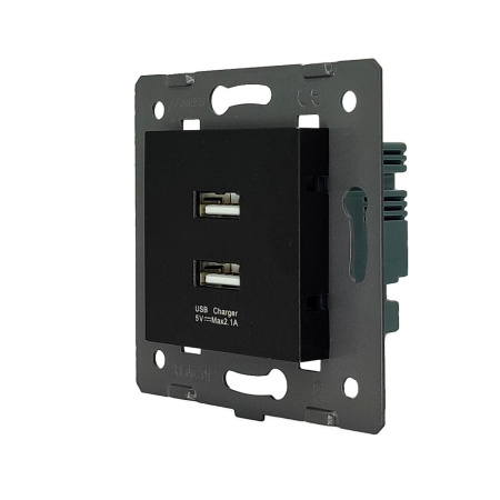 Розетка RocketSocket 2USB с блоком питания 2.1А 5В для рамки, цвет черный (механизм) Livolo