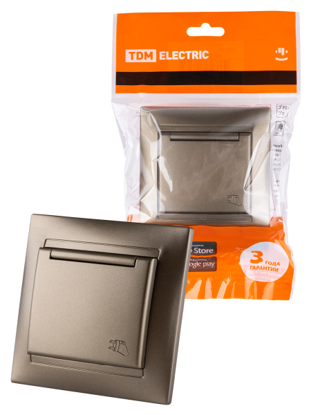 Розетка 2П+З 16А 250В  IP44 с крышкой бронза "Лама" TDM Розетка 2П+З 16А 250В  IP44 с крышкой бронза "Лама" TDM