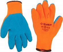 Утеплённые перчатки УРАЛ, акрил, рельефное латексное покрытие, сигнальный цвет, размер S-M ЗУБР
