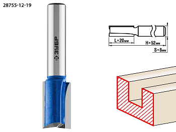 12x19мм, хвостовик 8мм, фреза пазовая прямая с нижними подрезателями ЗУБР