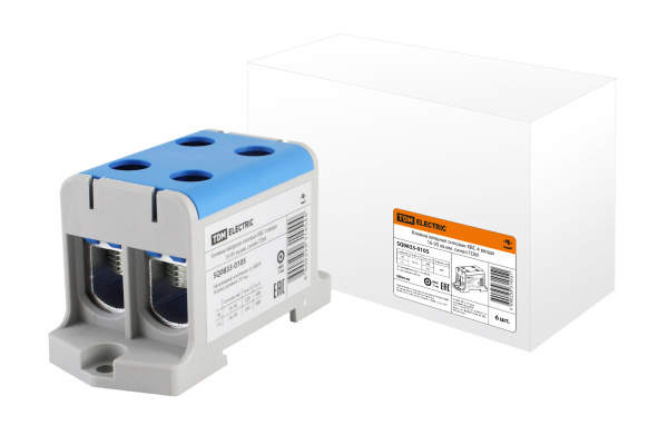 Клемма вводная силовая КВС 4 ввода 16-95 кв.мм. синяя TDM Клемма вводная силовая КВС 4 ввода 16-95 кв.мм. синяя TDM