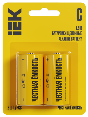 Элемент питания Alkaline LR14/C (2шт/блистер) щелочная IEK