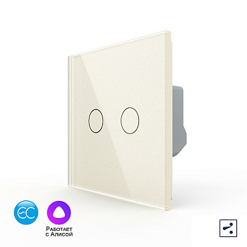 Двухклавишный проходной умный сенсорный выключатель EC, 1 пост, цвет жемчужный Livolo