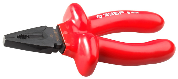 Плоскогубцы "ЭЛЕКТРИК" комбинированные, диэлектрические, высоковольтные до ~1000В, маслобензостойкая рукоятка, 160мм, Мастер 2214-1-16 ЗУБР