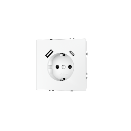 Розетка встраиваемая Voltum S70 с заземлением и защитными шторками, 16А, с USB, A+C, (белый матовый)