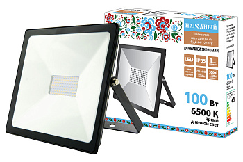 Прожектор светодиодный СДО-04-100Н-У 100 Вт, 6500 К, IP65, черный, Народный TDM