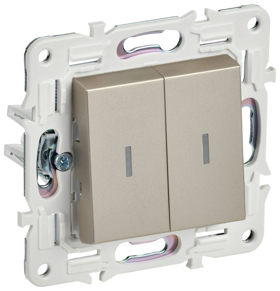 SKANDY Выключатель 2-клавишный проходной с индикацией 10А SK-V10Sh шампань IEK