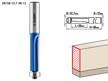 12.7x38мм, хвостовик 12мм, фреза кромочная с нижним подшипником (3 лезвия) ЗУБР