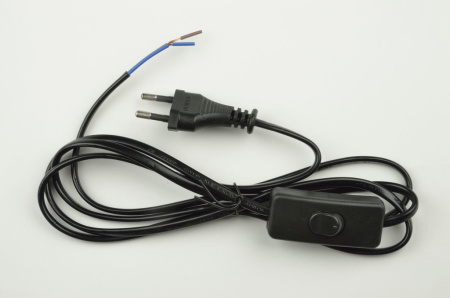 Сетевой шнур 2A 500W 1,7м с вилкой и выключателем для бра, черный Uniel