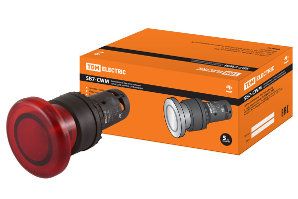 Кнопка грибовидная SB7-CWM42-24V(LED) d35мм 1р красная TDM Кнопка грибовидная SB7-CWM42-24V(LED) d35мм 1р красная TDM